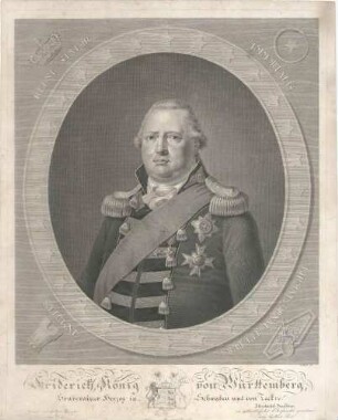 Friedrich I. König von Württemberg (1754 - 1816), in Uniform mit Orden und Schärpe, Brustbild in Halbprofil