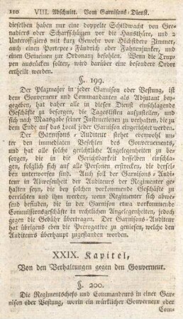 XXIX. Kapitel. Von den Verhaltungen gegen den Gouverneur.