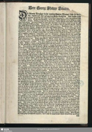 Herr Georg Philipp Teleman[n] [Widmung deutsch]