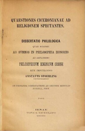 Qvaestiones Ciceronianae ad religionem spectantes ...