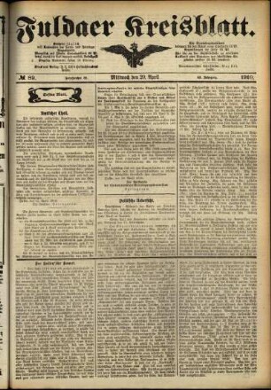 Erste Ausgabe vom Mittwoch, den 20. April 1910.