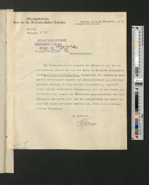 Brief der Oberschulbehörde an die StB Hamburg, Hamburg