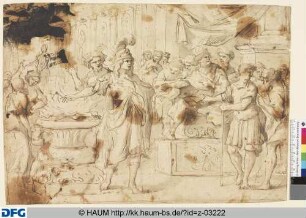Mucius Scaevola, die Hand ins Feuer haltend
