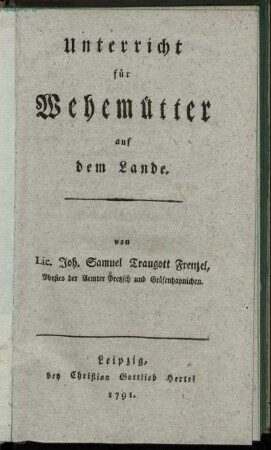 Unterricht für Wehemütter auf dem Lande