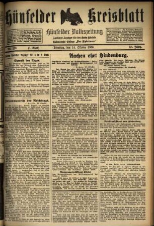 Erste Ausgabe vom Dienstag, den 14. Oktober 1930.