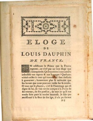 Eloge de Louis Douphin de France