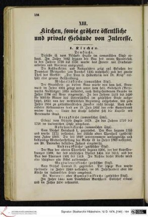 XIII. Kirchen, sowie größere öffentliche und private Gebäude von Interesse.