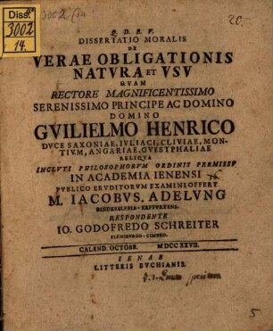 Diss. mor. de verae obligationis natura et usu