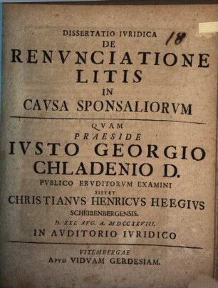 Diss. iur. de renunciatione litis in causa sponsaliorum