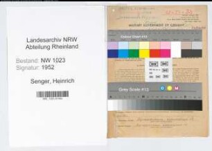 Entnazifizierung Heinrich Senger , geb. 03.09.1899 (Elektriker)