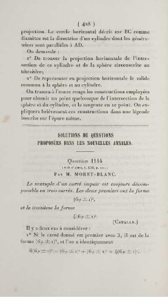 Solution de questions proposées dans les nouvelles annales.