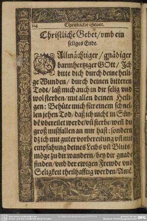 Christliche Gebet, umb ein seliges Ende