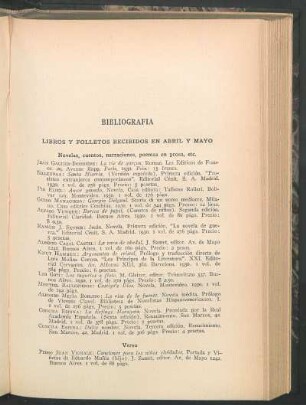 Bibliografía : Libros y folletos recibidos en Abril y Mayo
