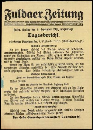 Ausgabe vom Freitag, den 08. September 1916.