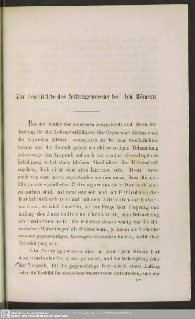 Zur Geschichte des Zeitungswesens bei den Römern
