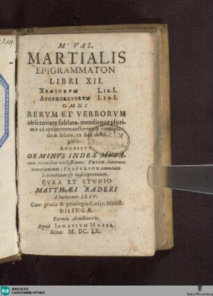 M. Val. Martialis Epigrammaton libri XII