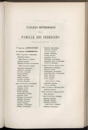 Tableau Methodique De La Famille Des Pederiens