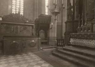 Bautzen. Dom St. Petri. Katholischer Teil: Chorgestühl, Bischofsstuhl, Hochaltar