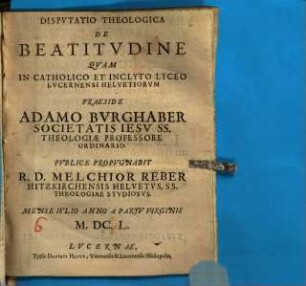 Disputatio Theologica De Beatitudine