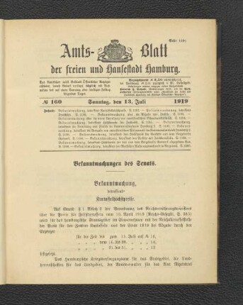 No.160, Sonntag, den 13. Juli 1919