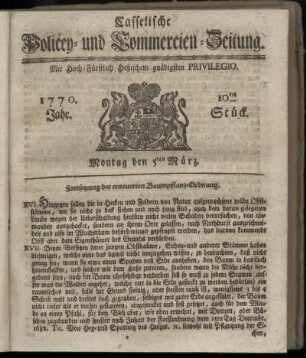 10tes Stueck, Montag den 5ten Maerz. 1770