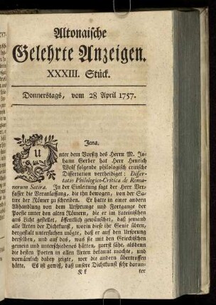 XXXIII. Stück. Donnerstags, vom 28 April 1757
