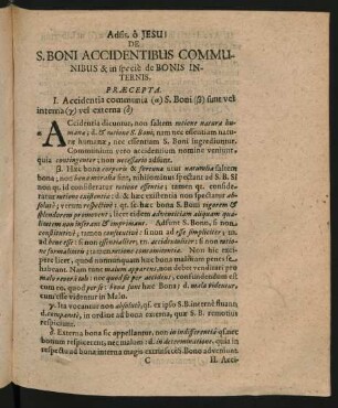 De S. Boni Accidentibus Communibus & in specie de Bonis Internis.