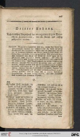 Dritter Anhang. Alphabetisches Verzeichniß der unregelmäßigen Deutschen Zeitwörter [...]