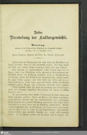 Ueber Veredelung der Kulturgewächse : Vortrag, gehalten in der Oekonomischen Gesellschaft im Königreiche Sachsen, Dresden, am 13. Dezember 1889