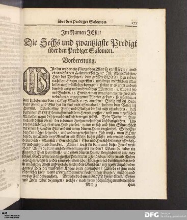 Die Sechs und zwantzigste Predigt über den Prediger Salomon.