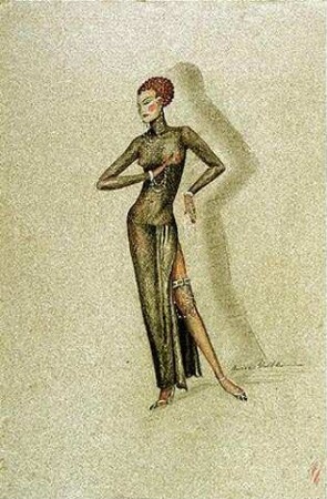 Maschinenmaria. Kostümentwurf für Brigitte Helm in der Rolle der Maschinenmaria. Entwurf: Änne Willkomm.