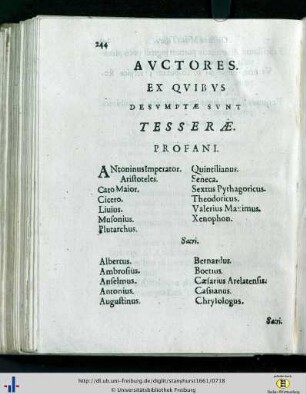 Auctores ex quibus dessumptae sunt tesserae.