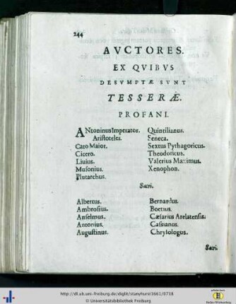 Auctores ex quibus dessumptae sunt tesserae.