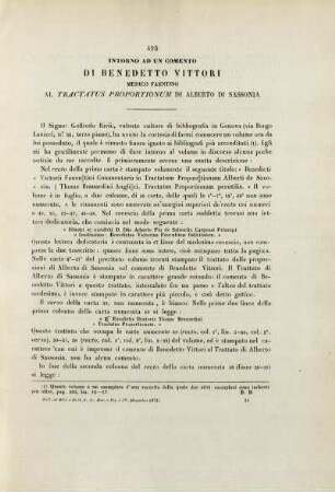 Intorno ad un comento die Benedetto Vittori, medico Faentino, al Tractatus proportionum die Alberto di Sassonia.
