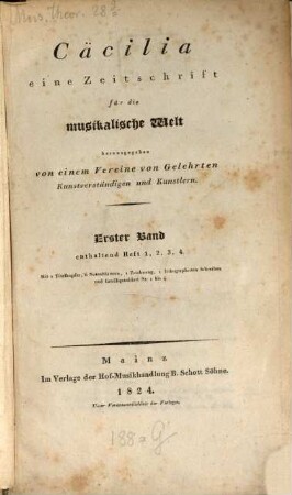 Caecilia  : eine Zeitschrift für die musikalische Welt, 1 = H. 1 - 4. 1824