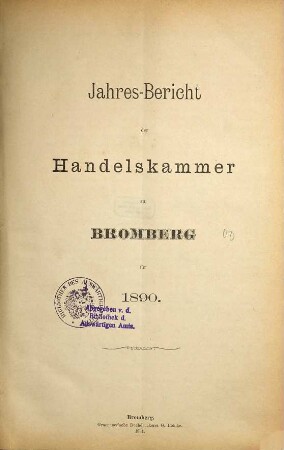 Jahresbericht der Handelskammer zu Bromberg. 1890 (1891)