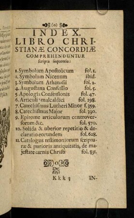 Kkk3r, Index Libro Christianae Concordiae