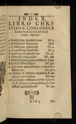 Kkk3r, Index Libro Christianae Concordiae