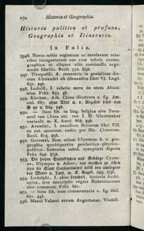 270-290, Historia politica et profana, Geographia et Itineraria