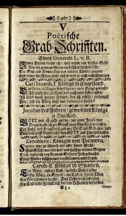 V. Poetische Grab-Schrifften.