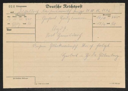 Brief von Herbert Eulenberg und Hedda Eulenberg an Gerhart Hauptmann