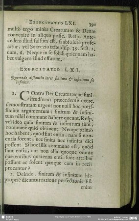 Exercitatio LXI. Quomodo distantia inter finitum & infinitum sit infinita
