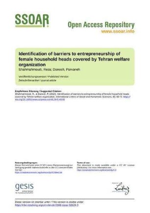 Identification of barriers to entrepreneurship of female household heads covered by Tehran welfare organization