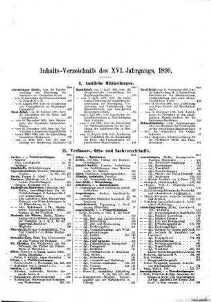 Inhalts-Verzeichniß des XVI. Jahrgangs, 1896.