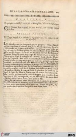 Chapitre X: De quelques autres Observations sur les Têtes gravées dans la Numismatique
