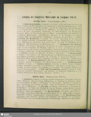 Lehrplan der Königlichen Müllerschule