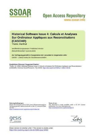 Historical Software Issue 4: Calculs et Analyses Sur Ordinateur Appliques aux Reconstitutions (CASOAR)
