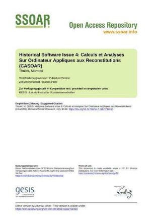 Historical Software Issue 4: Calculs et Analyses Sur Ordinateur Appliques aux Reconstitutions (CASOAR)