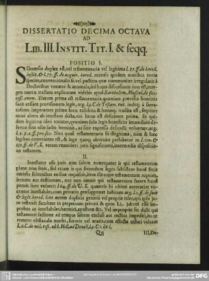 Dissertatio Decima Octava Ad Lib. III. Instit. Tit. I. & seqq.