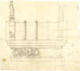 Pfann, Paul; Aschaffenburg; Ludwigsbrunnen - Dachornament (Teilansicht m. Schnitt)